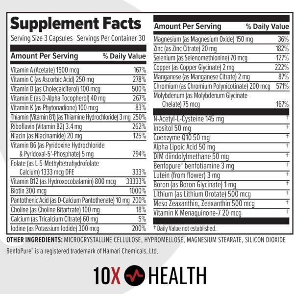 10X Health Optimize Men's Methylated Multivitamin - 90 Capsules, 34-in-1 Formula with 800 mcg Vitamin B12, 5-MTHF, NAC and Methylated B Complex