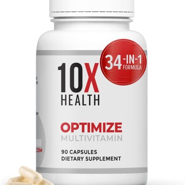 10X Health Optimize Men's Methylated Multivitamin - 90 Capsules, 34-in-1 Formula with 800 mcg Vitamin B12, 5-MTHF, NAC and Methylated B Complex