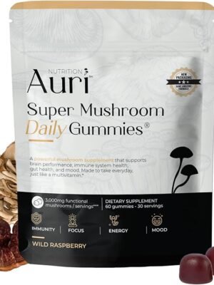 Auri Nutrition Super Mushroom Daily Gummies — All-in-One Functional Gummies with a 12-Mushroom Blend, Including Lion’s Mane, Reishi, Chaga and Cordyceps
