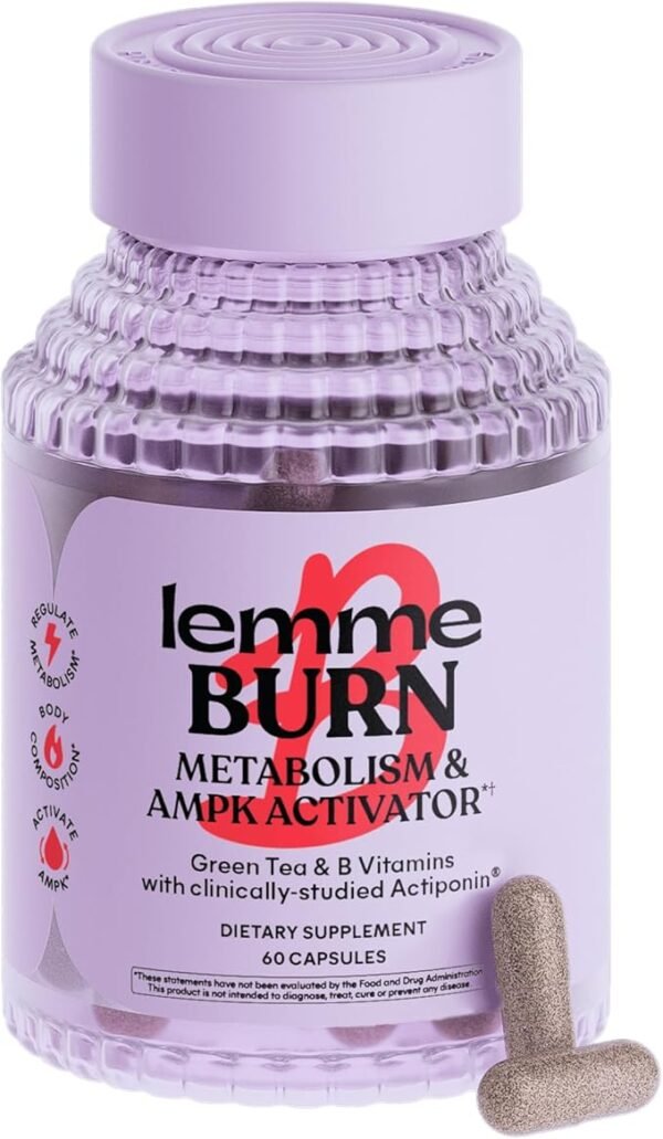 Lemme Burn - Metabolism & Abdominal Fat Burner + AMPK Activator Supplement for Men & Women, with Clinically Studied Actiponin, Green Tea Extract, Vitamin B6 & B12 - Gluten Free, 60 Capsules