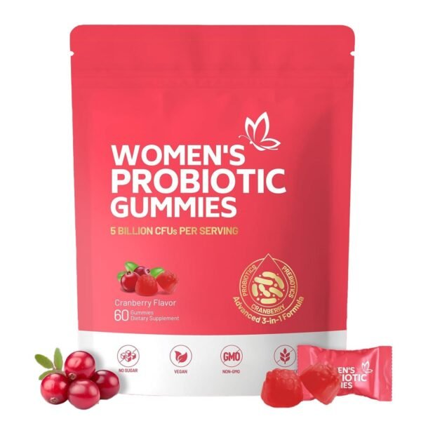 Cranberry Probiotic Gummies for Women, Urinary Tract Health & Digestive Support, Extra Strength