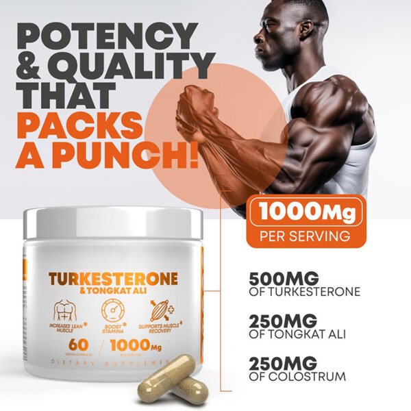 Turkesterone & Tongkat Ali 1000mg Supplement - 500mg Ajuga Turkestanica Per Serving to Boost Endurance, Lean Muscle Growth & Recovery