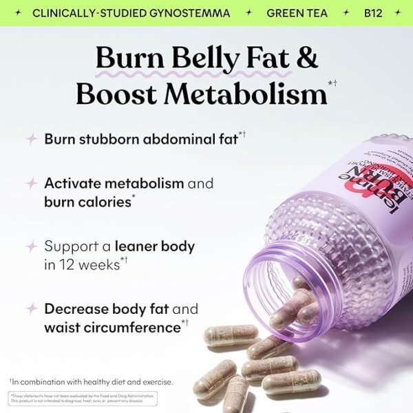 Lemme Burn - Metabolism & Abdominal Fat Burner + AMPK Activator Supplement for Men & Women, with Clinically Studied Actiponin, Green Tea Extract, Vitamin B6 & B12 - Gluten Free, 60 Capsules