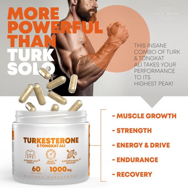 Turkesterone & Tongkat Ali 1000mg Supplement - 500mg Ajuga Turkestanica Per Serving to Boost Endurance, Lean Muscle Growth & Recovery